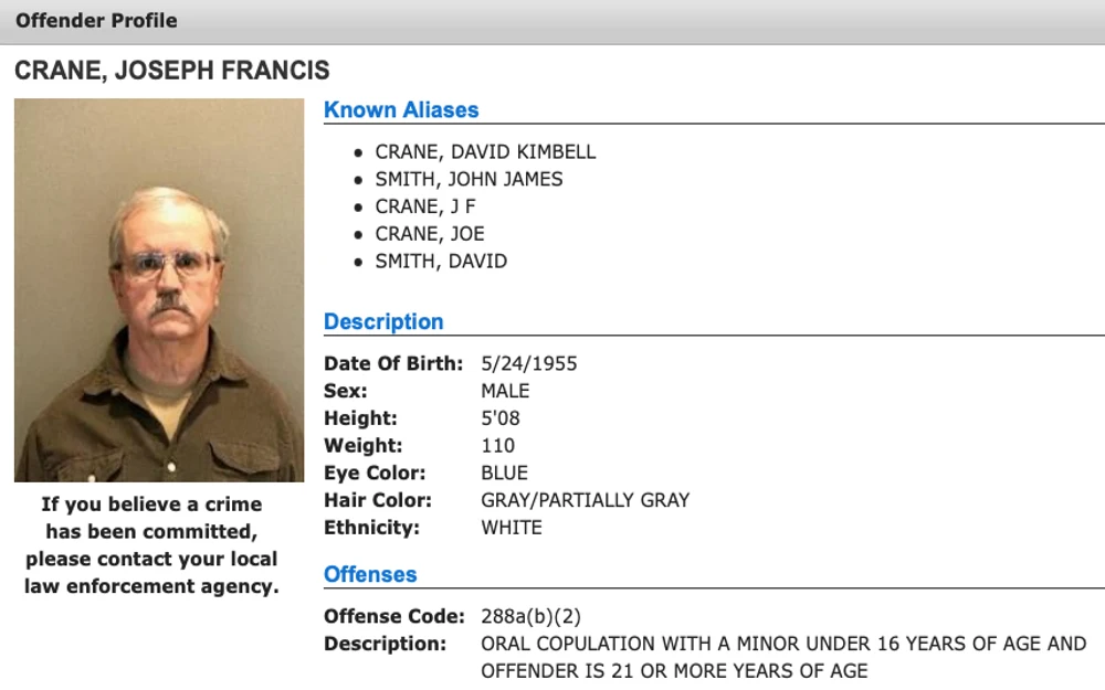 Offender profile contains information such as the offender's name, known aliases, physical description, and details of their criminal offenses.