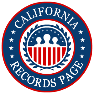 A red, white, and blue round logo with the words California Records Page.