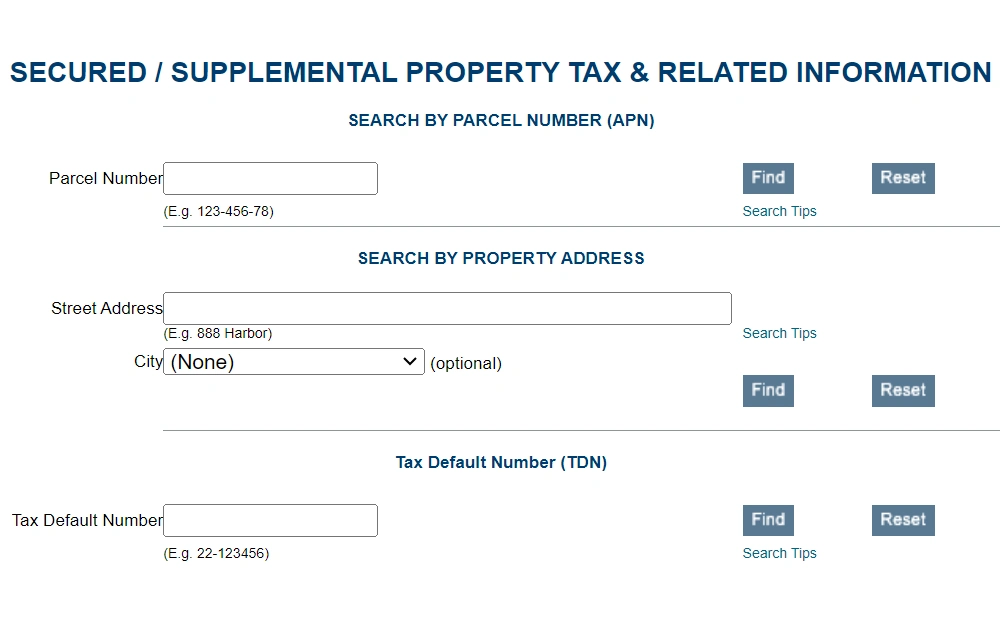 A screenshot showing tax information for a property in the State of California.